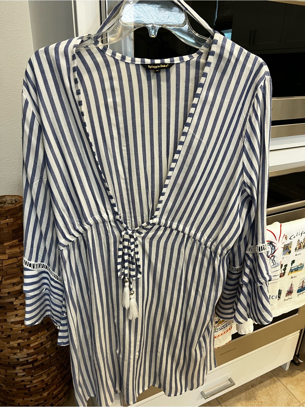 Spatial Dolce Navy and White Striped Tie-Front Women's Coverup